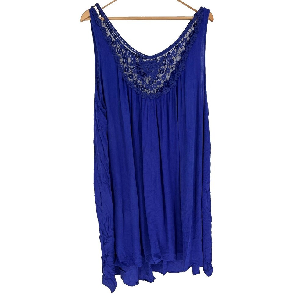 Ellos Tunic Top Women's Size 26 Blue Crochet Lace Boho Peasant Sleeveless